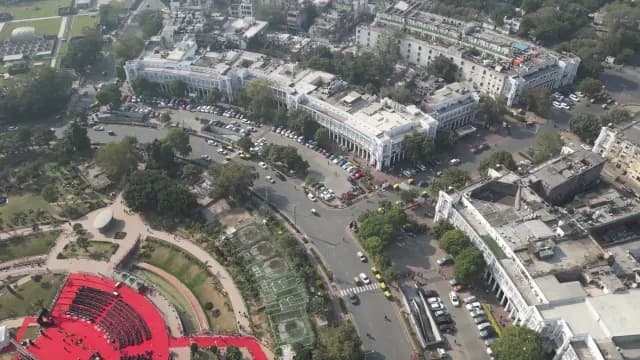 Aerial Drone View of Connaught Place Market in New Delhi India