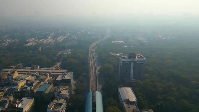 Aerial View of Metro Tracks Amidst Heavy Smog in Delhi