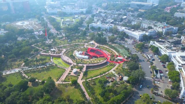 Aerial View of Connaught Place and Central Park New Delhi