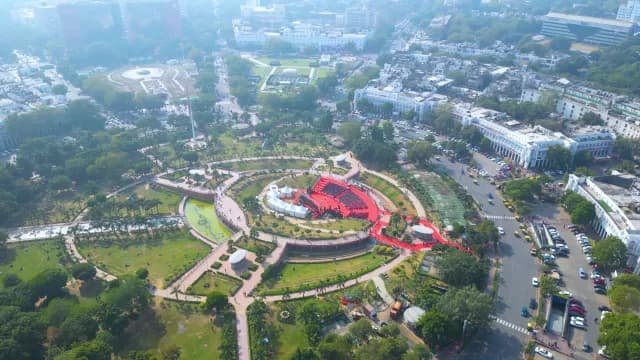 Aerial View of Connaught Place and Central Park in New Delhi