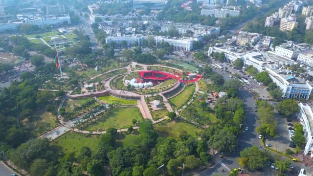 Aerial View of Connaught Place and Central Park in New Delhi