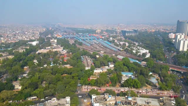 Aerial View of New Delhi Railway Station and Urban Cityscape India