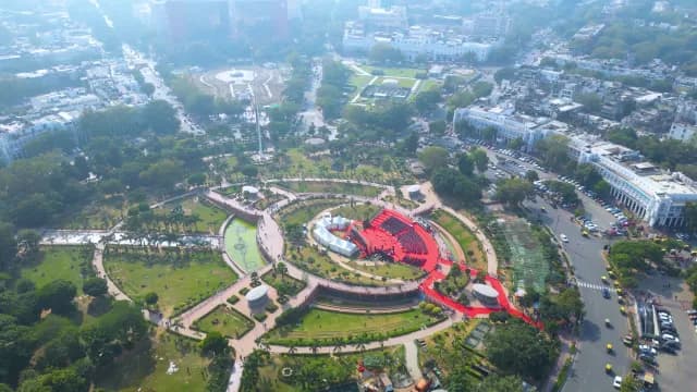 Aerial Drone View of Central Park at Connaught Place New Delhi