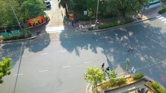 Aerial View of Rajiv Chowk Street with Cyclist in New Delhi