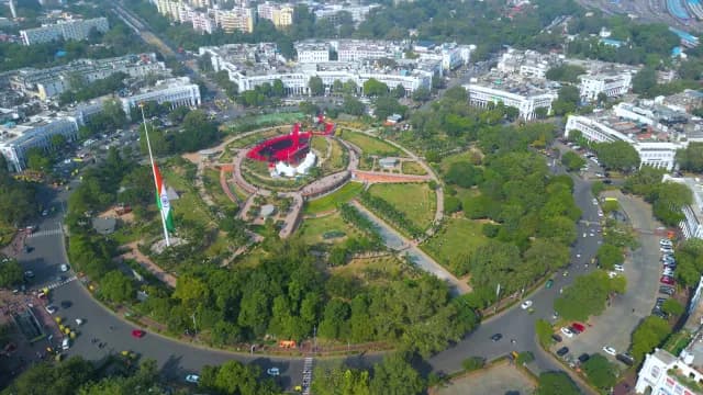 Aerial View of Connaught Place and Central Park in New Delhi India