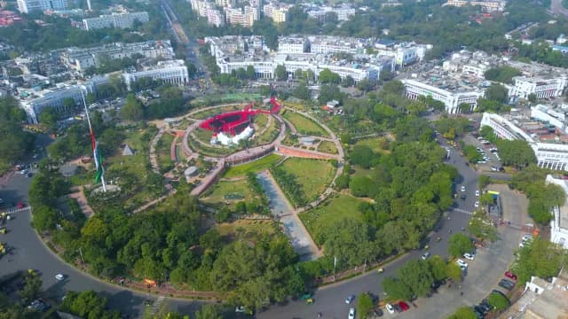 Aerial View of Connaught Place and Central Park in New Delhi