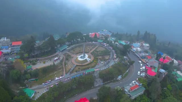 Aerial View of Batasia Loop and War Memorial in Darjeeling