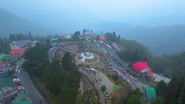 Aerial Perspective of Batasia Loop War Memorial in Darjeeling India