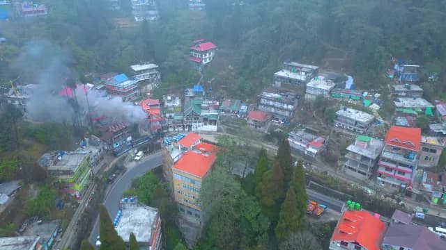 Aerial View of a Foggy Himalayan Hill Station in Darjeeling
