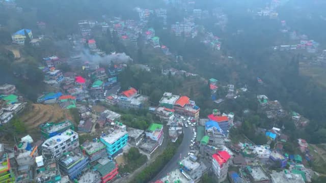 Aerial View of Colorful Misty Hill Station