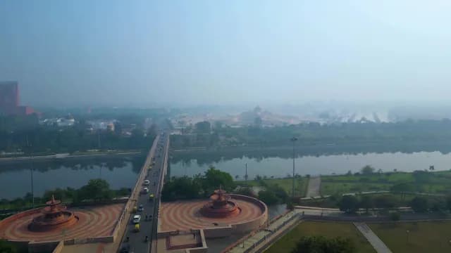 Aerial View of Gomti River Bridge and Ambedkar Park Lucknow
