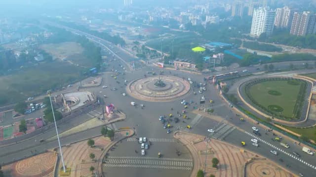 Aerial View of Lucknow 1090 Chauraha(Roundabout) in Hazy Urban Environment