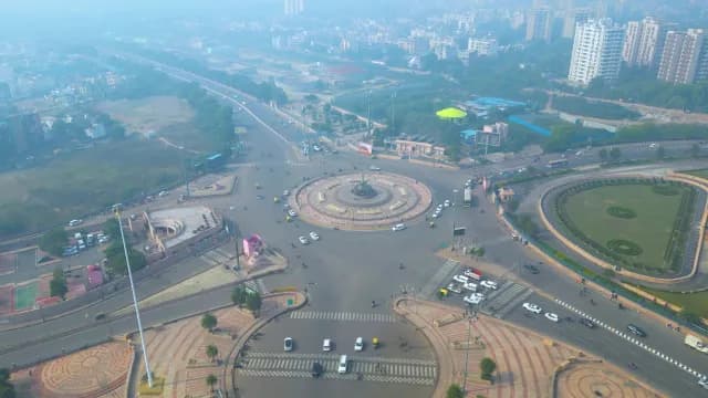 Aerial View of Large 1090 Chauraha, Lucknow, in Smoggy Daylight