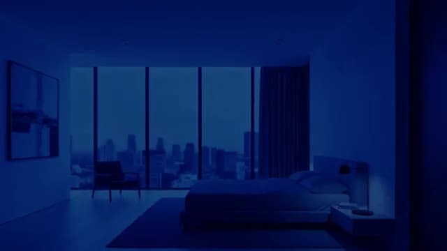 Luxury Penthouse Bedroom with Moody Blue Night City View