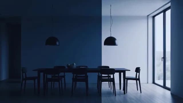 Minimalist Dining Room with High Contrast Lighting