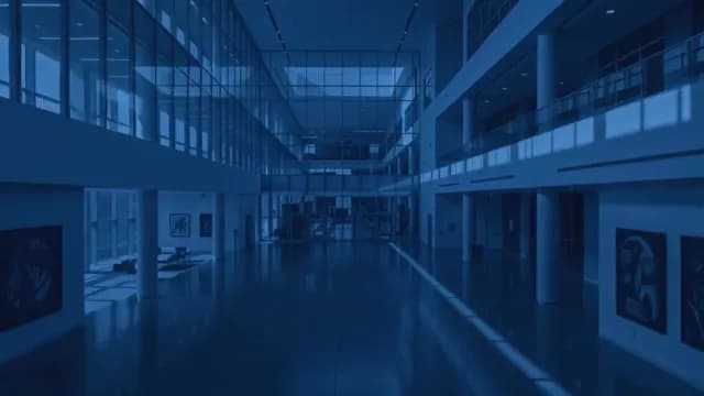 Blue Modern Corporate Atrium with Minimalist Glass Architecture