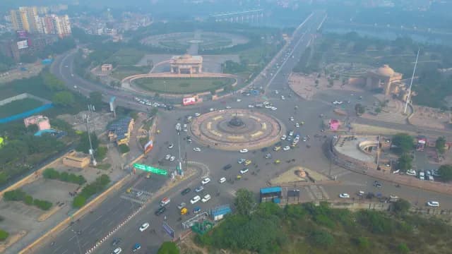 Aerial View of Ambedkar Memorial Park Traffic Roundabout in Lucknow