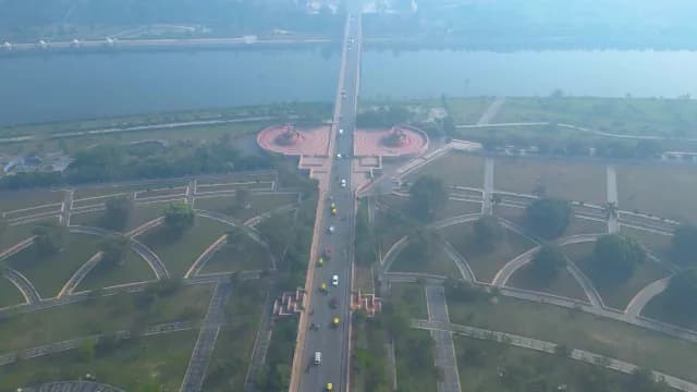 Aerial View of Janeshwar Mishra Park and Gomti River Bridge
