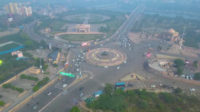 Aerial View of Ambedkar Memorial Park Roundabout in Lucknow India