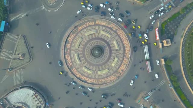 Aerial top-down view of busy urban traffic 1090 Chauraha in Lucknow