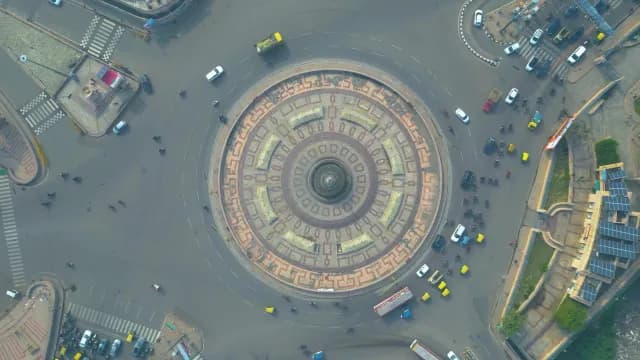 Aerial Top View of Busy 1090 Chauraha in Lucknow with Patterned Center