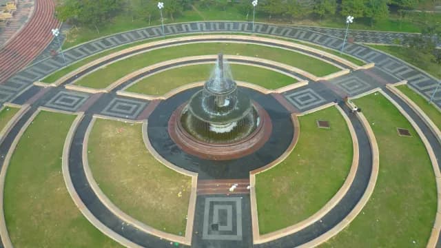 Aerial View of Circular Fountain with Geometric Landscaping, 1090 Chauraha in Lucknow