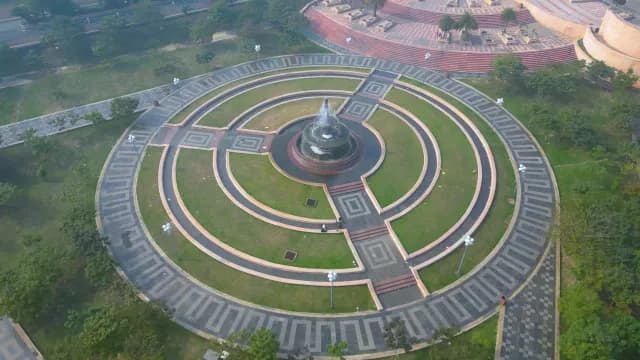 Aerial Top Down View of Ambedkar Memorial Park Lucknow Fountain