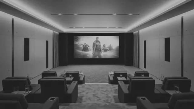 Modern Luxury Home Theater Interior with Large Projection Screen