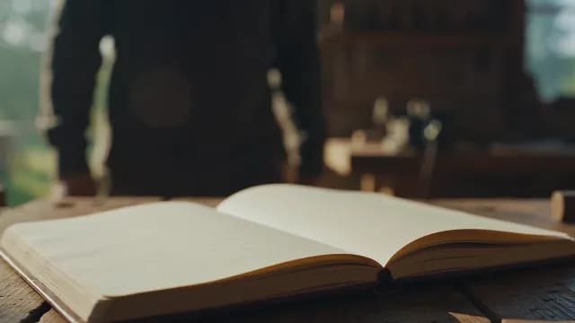 Open Vintage Notebook on Rustic Workshop Table