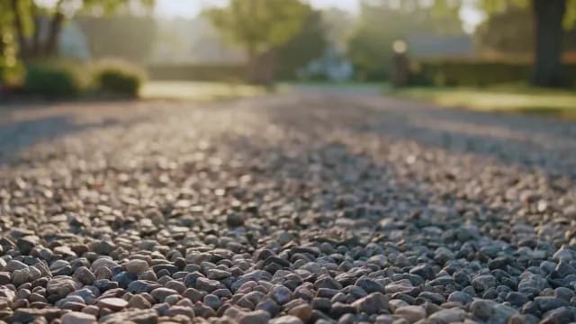 Sunlit Gravel Driveway with Soft Morning Bokeh Background