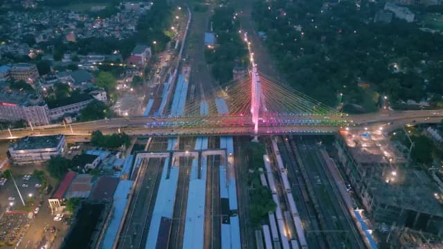 Night Aerial View of Ram Jhula Bridge in Nagpur