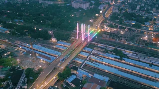 Aerial Night View of Illuminated Ram Jhula Bridge in Nagpur India