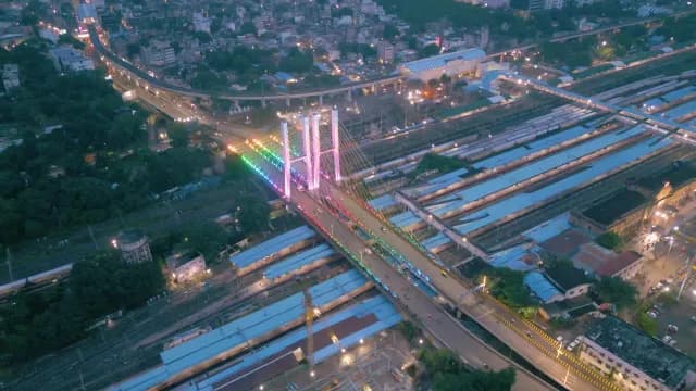Aerial View of Illuminated Ram Jhula Bridge in Nagpur at Night
