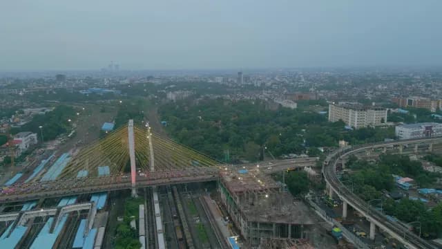 Nagpur Ram Jhula Bridge and Urban Cityscape at Dusk