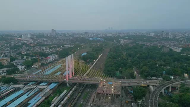 Aerial View of Ram Jhula Bridge and Nagpur Railway Station