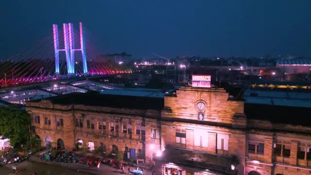 Nagpur Junction Railway Station and Ram Jhula Bridge Night Aerial View