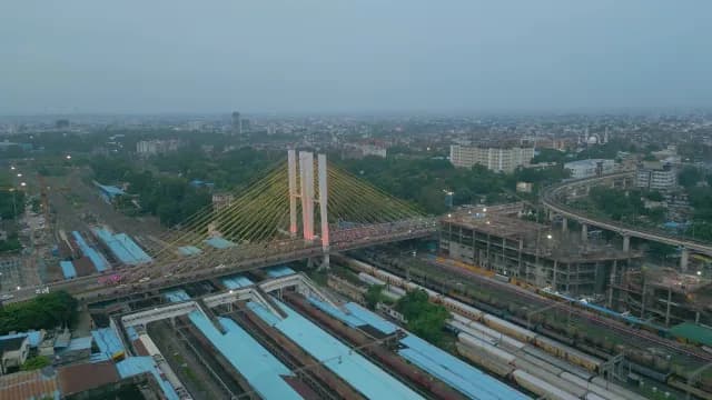 Aerial Drone View of Ram Jhula Bridge and Nagpur Junction Station