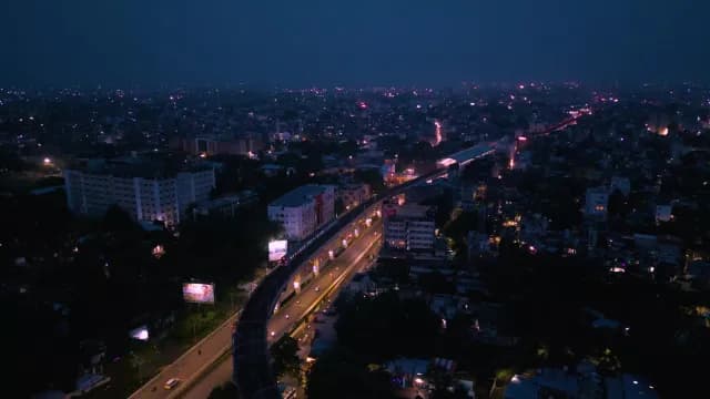 Night Aerial View of Nagpur Railway Station and Illuminated Ram Jhula Bridge