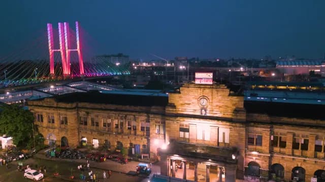 Aerial Night View of Nagpur Railway Station and Ram Jhula Bridge