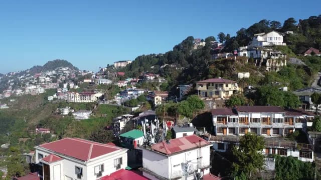 Aerial View of Colorful Hillside Houses in Mussoorie India