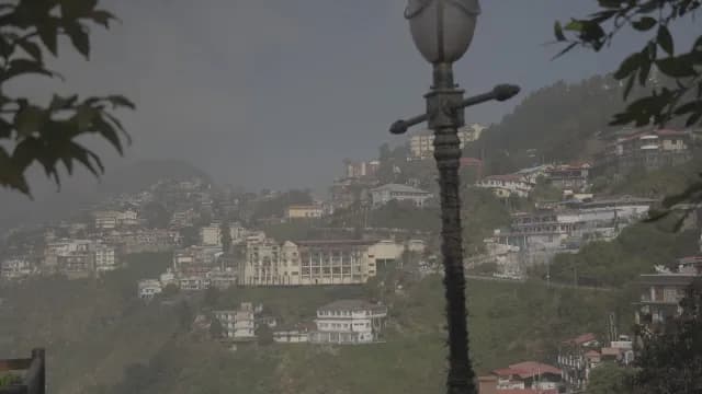 Foggy Hillside Town and Resort Architecture in Mussoorie India