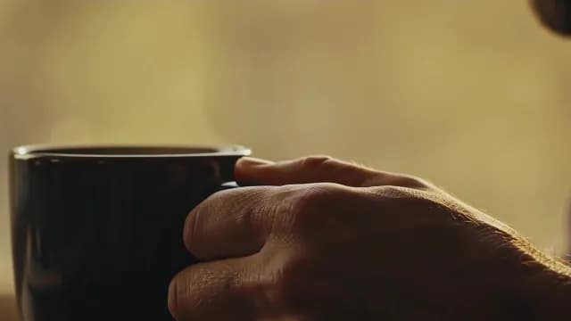 Close-up of Hand Holding Coffee Mug in Warm Morning Light