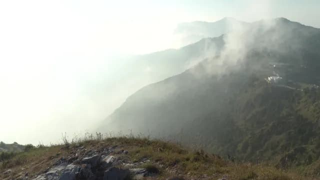 Misty Himalayan Mountain Ridges at Morning Sunrise in Mussoorie