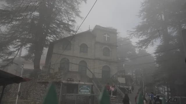 Foggy Kellogg Memorial Church in Mussoorie Landour Hill Station
