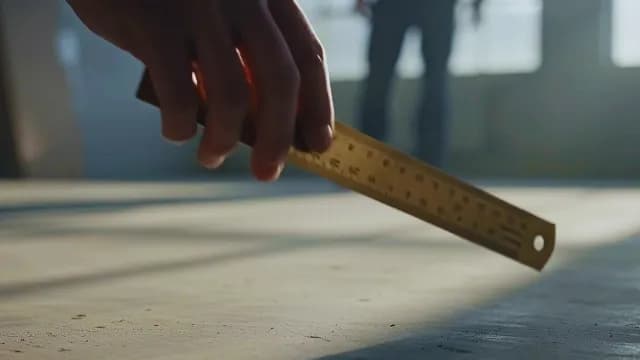 Professional Measuring Floor with Ruler on Sunlit Construction Site