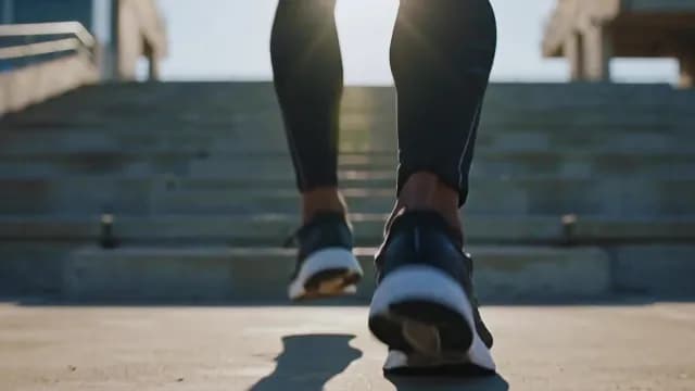 Low Angle Shot of Athlete Running Up Urban Stairs in Sun