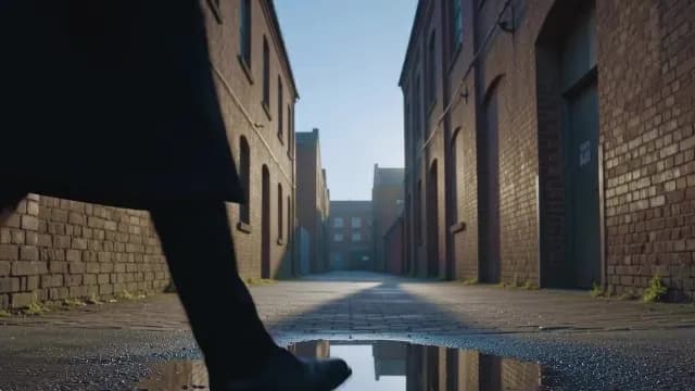 Low Angle Shot of Person Walking Through Industrial Brick Alley
