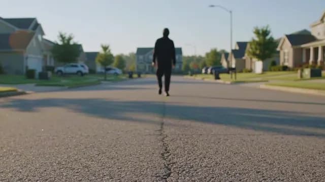Lone Person in Black Hoodie Walking Down Suburban Street