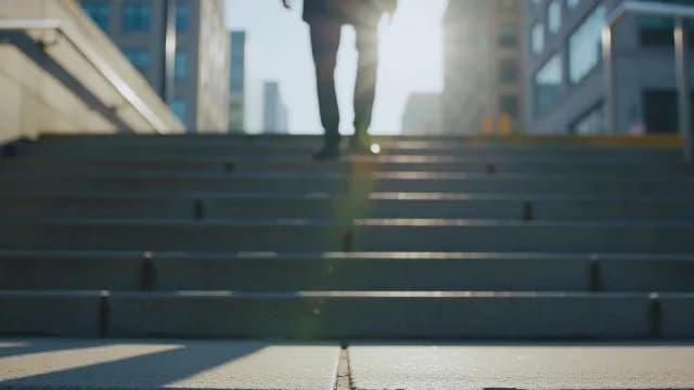Businessman Descending City Stairs in Golden Hour Sunlight