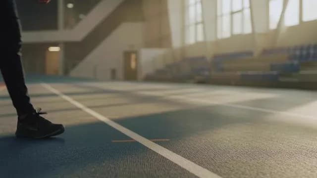 Low Angle View of Athlete Running on Indoor Track